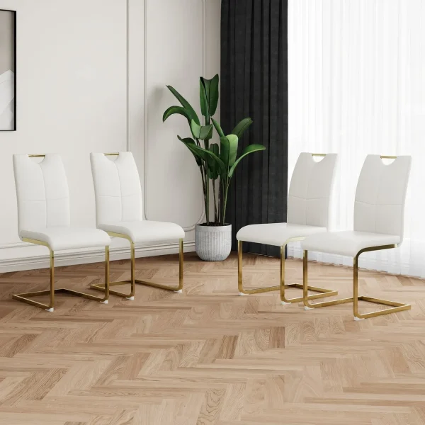 Modern Dining Chairs Set of 4 - Stylish Faux Leather Upholstered Comfort with Gold Metal Legs