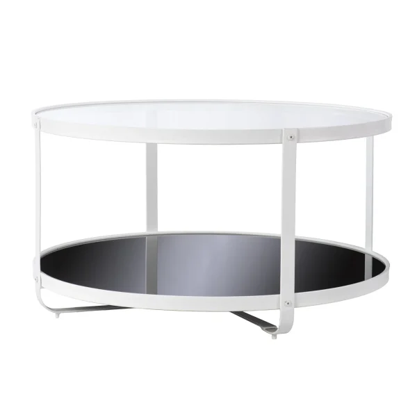 32 White Glass and Metal Round Coffee Table - Stylish Two-Tier Design for Modern Living Spaces