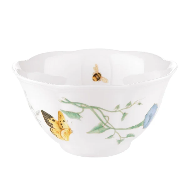 Butterfly Meadow Rice Bowl: Scalloped Rim, Durable Porcelain, Microwave & Dishwasher Safe
