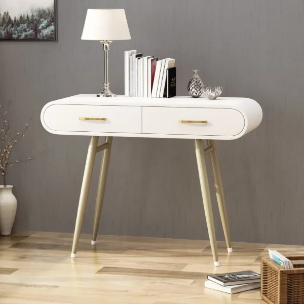 Christopher Knight Home® Modern Glam Vanity Table, White & Champagne Gold, 2-Drawer Storage