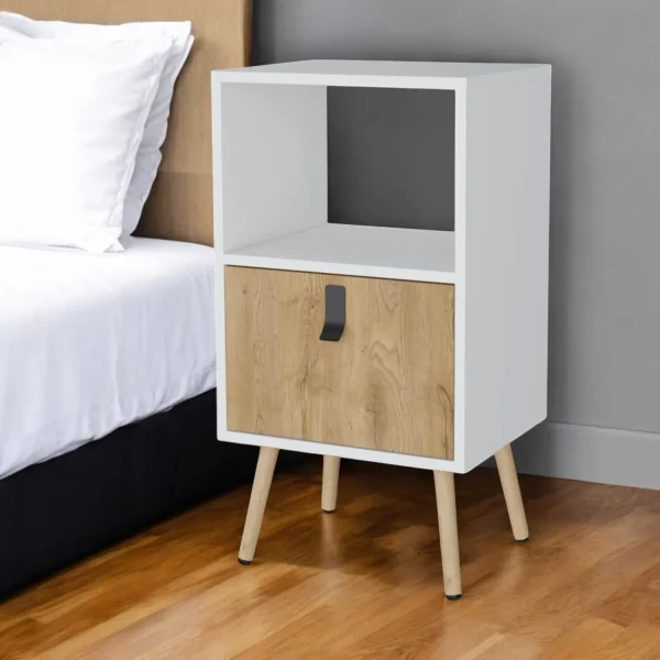 30 White and Natural Faux Wood Nightstand - Stylish One Drawer Design for Bedroom & Living Spaces