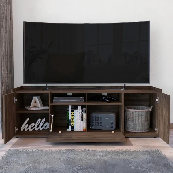 Walnut TV Stand for 55 TVs, One Cabinet, Double Door - Dark Finish