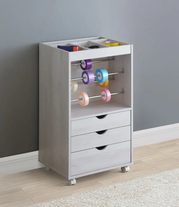 Casual 3-Drawer Mobile Storage Cabinet in White Oak – Ideal for Crafting and Organization Needs!