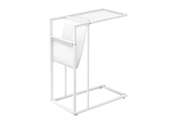 Accent Table - Stylish C-Shaped End Table with Frosted Glass Top & Magazine Holder for Modern Spaces