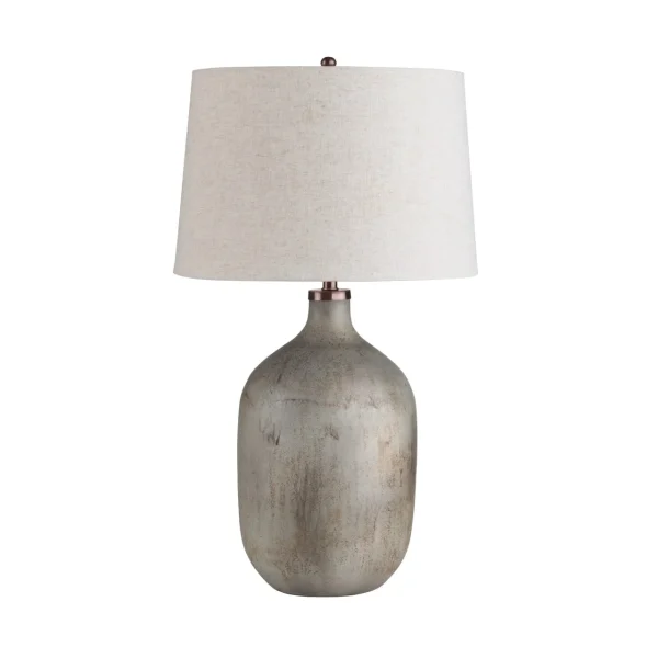 Chambers Table Lamp - Hand-Painted Glass with Earth-Tone Glaze & Natural Linen Shade for Cozy Elegance