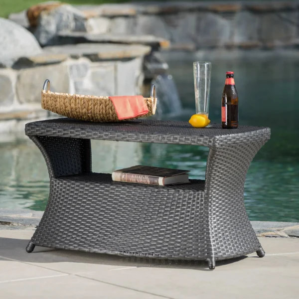 Christopher Knight Home® Berkeley Outdoor Side Table - Grey Wicker, Iron Frame - 22D x 34W x 19.5H
