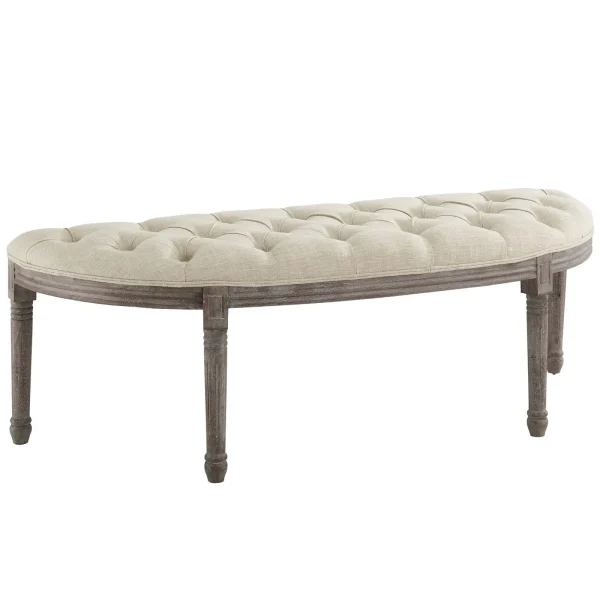 Esteem Vintage French Semi-Circle Upholstered Bench with Button-Tufting for Timeless Elegance