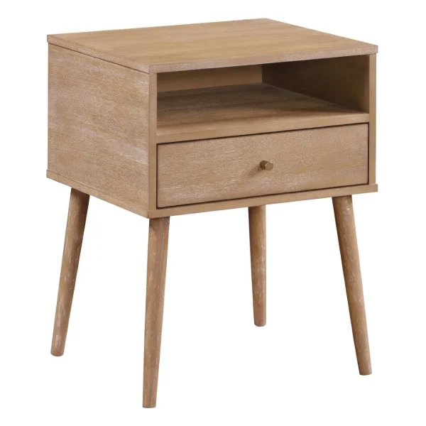 Rena Mid-Century Modern 1-Drawer Side Table with Open Shelf for Stylish Home Storage & Decor