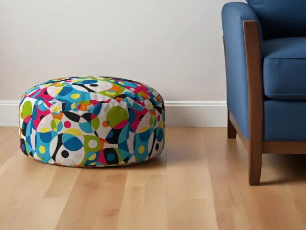 24 Stylish Green and White Cotton Round Patchwork Pouf Ottoman - Chic Seating & Decorative Accent