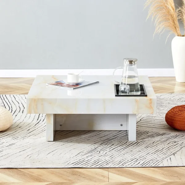 31.4 Modern Marble-Look MDF Coffee Table for Elegant Indoor Design - Easy Assembly in 10-15 Minutes