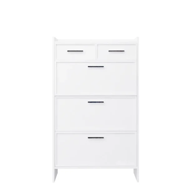 Pvc Surface Shaker Door Shoe Rack Cabinet – Stylish 3-Door Storage with 2 Drawers & Open Space