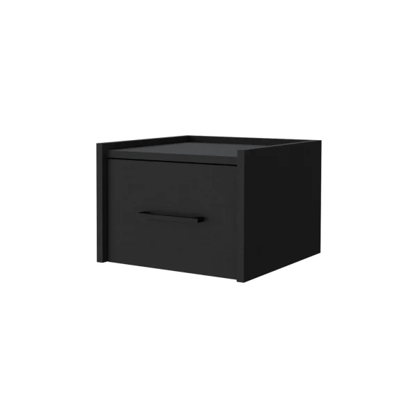 10 Black Floating Nightstand with Drawer - Stylish Faux Wood Design for Bedroom Essentials Storage