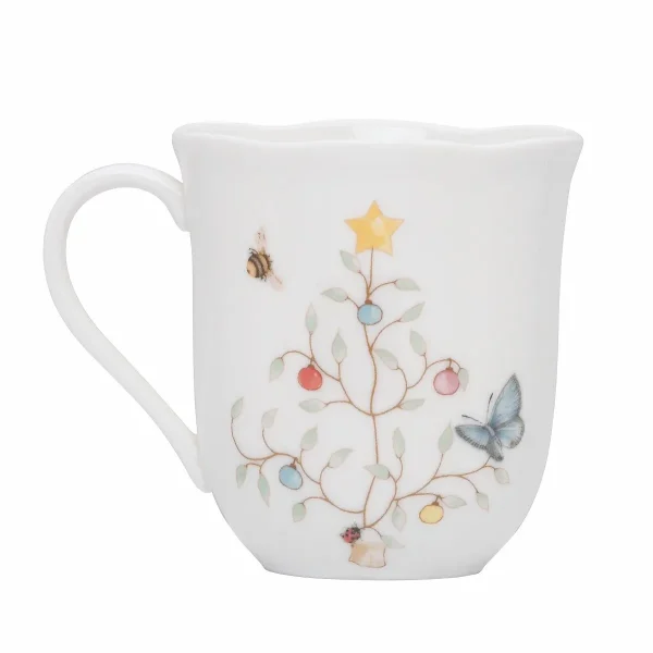 Butterfly Meadow Christmas Tree Decorated Porcelain Mugs, Set of 4, Dishwasher Safe