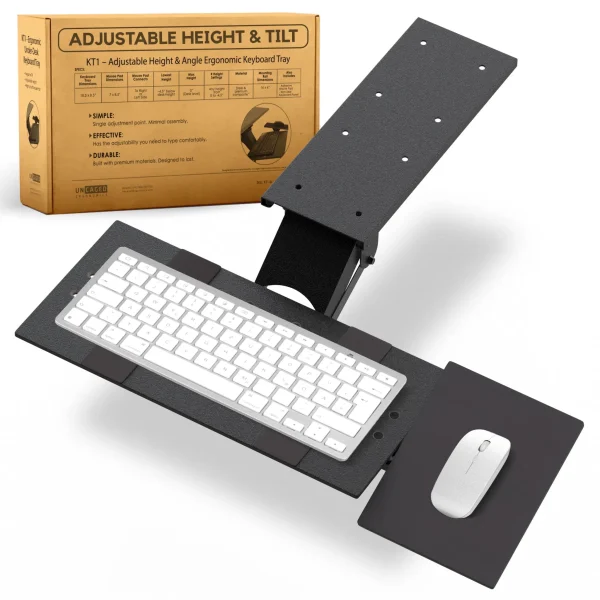 Black Ergonomic Keyboard Tray - Adjustable Height, Tilt & Swivel for Ultimate Comfort & Posture