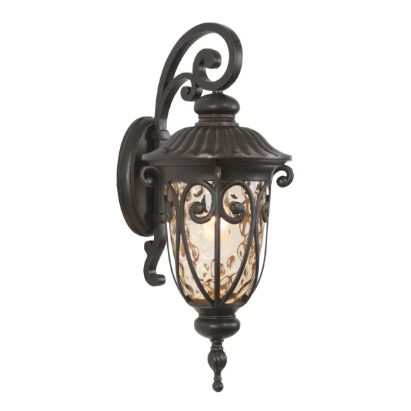 Viviana 1-Light Traditional Exterior Lantern in Oil Rubbed Bronze with Gold Stone Glass Elegance
